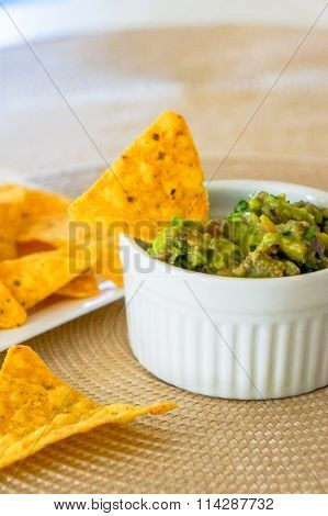 Mexican Nachos. Homemade Mexican Salsas With Corn Chips