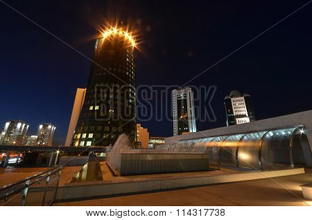 Night View Of The Street Orynbor Astana Kazakhstan