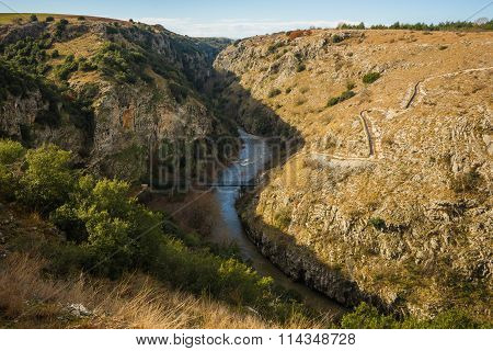 River. Bridge And  Canyon Near Xanthi, Greece