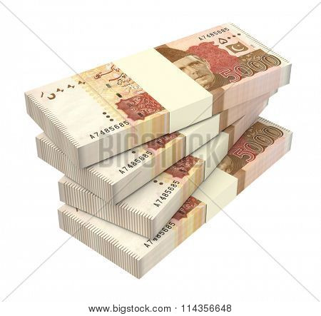 Pakistan money isolated on white background. Computer generated 3D photo rendering.