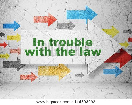 Law concept: arrow with In trouble With The law on grunge wall background