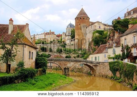 Old stone bridge, Semur en Auxois, Burgundy, France