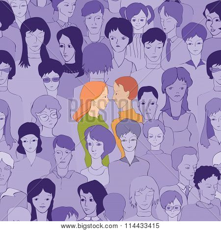 He and She on the background of the crowd