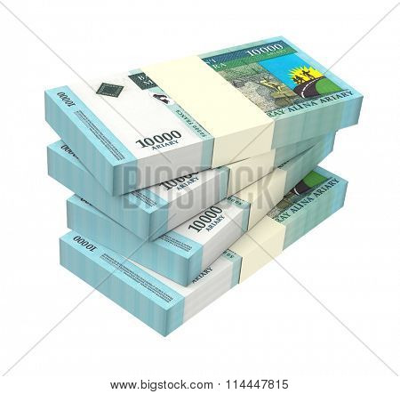 Malagasy ariary bills isolated on white background. Computer generated 3D photo rendering.