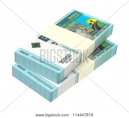 Malagasy ariary bills isolated on white background. Computer generated 3D photo rendering.