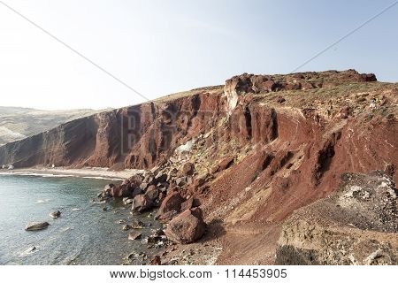 Perissa Beach (black Beach) On Santorini Island, Greece