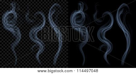Set Of Translucent Light Blue Smoke. Transparency Only In Vector Format