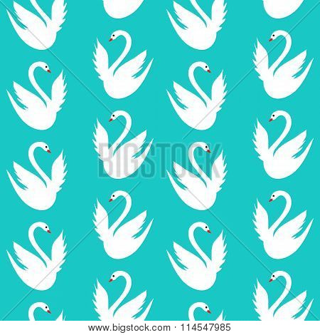 Blue Seamless Pattern With White Swans