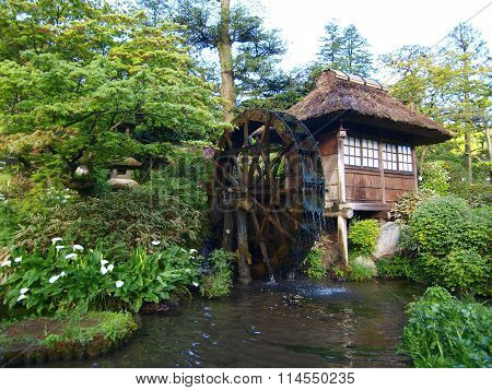 Watermill in japanese garden