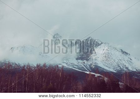 Winter landscape, High Tatras view from Stara Lesna. Filtered image.