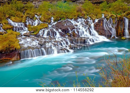 The tiny Hraunfossar falls, Iceland