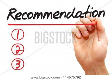 Hand Writing Recommendation List, Business Concept..