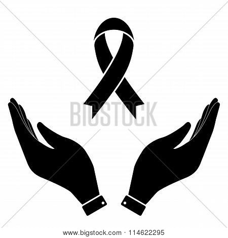 Awareness ribbon in hand icon,