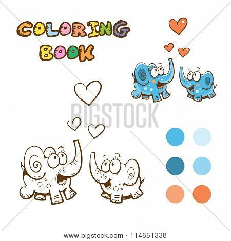 Coloring Book  With  Elephants.