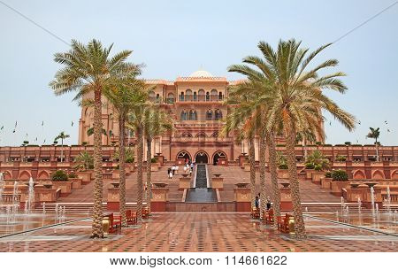ABU DHABI, UAE - APRIL 27: Gate to the Emirates Palace hotel on April 27, 2014, UAE. Seven stars Emirates Palace is the second most expensive hotel ever built for about 6 billion USD.