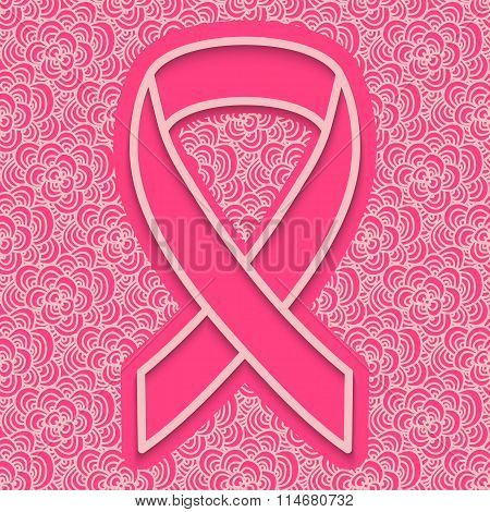 Background Fight Against Breast Cancer. Planimetric Tape With The Crossed Ends On Patterned Backgrou