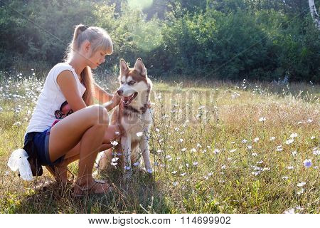 Young Woman With Her Dog