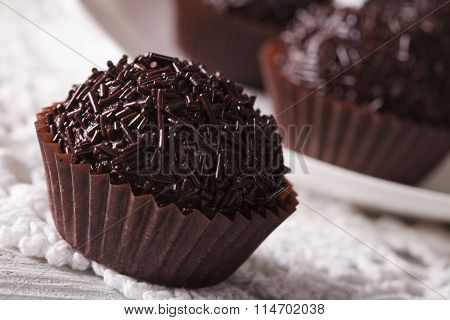 Brazilian Truffle Candy Brigadeiro Macro. Horizontal