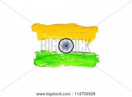 Illustrated Indian flag colors. Abstract paint brush strokes with Ashok Chakra emblem.