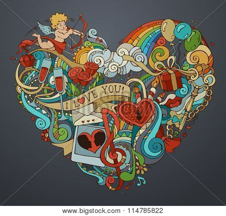 Colourful Romantic Background With Hand-drawn Elements.