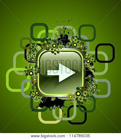 Square web button with arrow on white background.