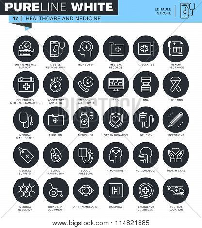 Set of thin line medical icons