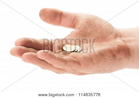 Beggar Hand With Some Coins.