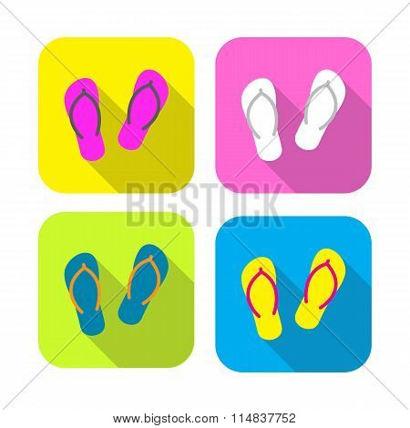 colorful slippers flat icon with long shadow on rounded rectangle background