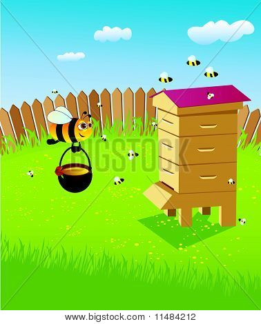 Beehive and bees