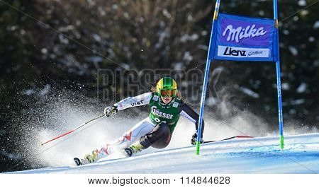 LIENZ, AUSTRIA - DECEMBER 28 2013:  During the FIS Alpine World Cup giant Slalom women's race in Lienz, Austria. 