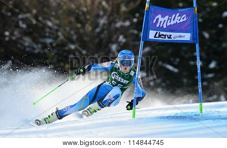 LIENZ, AUSTRIA - DECEMBER 28 2013:  During the FIS Alpine World Cup giant Slalom women's race in Lienz, Austria. 