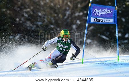 LIENZ, AUSTRIA - DECEMBER 28 2013:  During the FIS Alpine World Cup giant Slalom women's race in Lienz, Austria. 