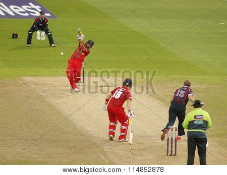 BIRMINGHAM, ENGLAND - AUGUST 29 2015:  The NatWest T20 Blast Final between Northamptonshire and Lancashire at Edgbaston Cricket Ground, in Birmingham, England.