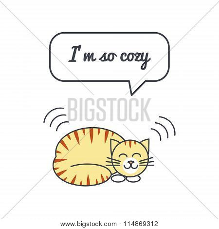 Cozy cat with speech bubble and saying