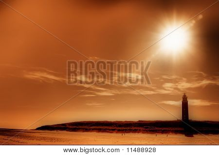 Lighthouse Texel-sziget gyönyörű erős napsugárzás