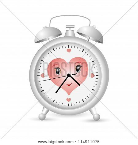 Valentines Smiling Alarm Clock With Heart On  Dial.