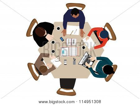 Flat design office workers business Meeting , in top view vector illustration.