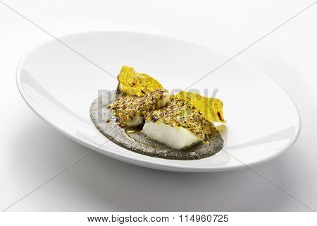 Salt Cod Crusted With Pistachios And Black Polenta
