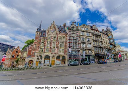 BRUSSELS, BELGIUM - 11 AUGUST, 2015: Music Instrument Museum front view, showing entire city block o