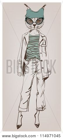 hipster character of bobcat with glasses