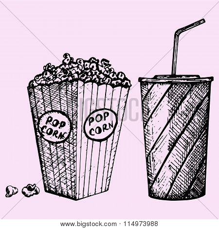 set cinema popcorn and soda
