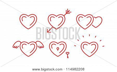 Set of outline heart symbols.