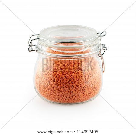Storage jar with red lentils