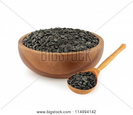 Wooden bowl full of Sunflower seeds