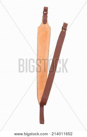 Armored Brown Leather Belt On White Isolated Background