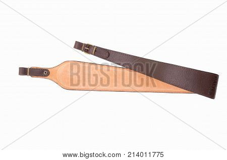 Armored Brown Leather Belt On White Isolated Background