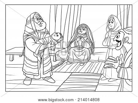 The story of the birth of John the Baptist from the Bible. Elizabeth gave birth to a son in her old age. Zachariah named him John.