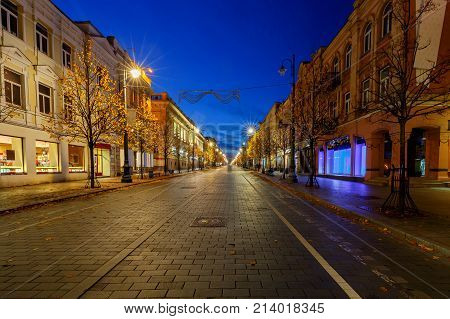 Gedimin Avenue in night lighting. Lithuania. Vilnius