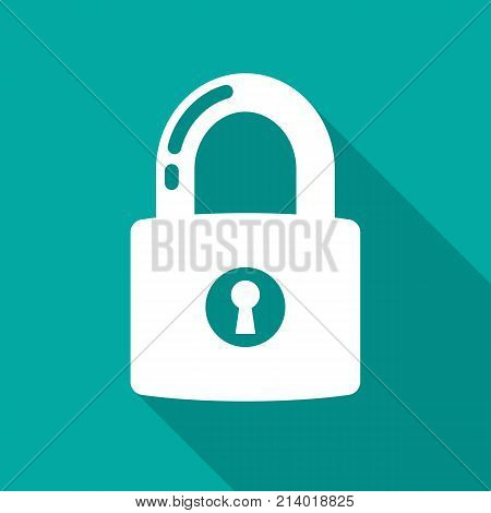 Lock icon with long shadow. Flat design style. Lock simple silhouette. Modern minimalist icon in stylish colors. Web site page and mobile app design vector element.