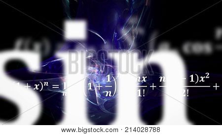 Math equations and formulas. in distance on abstract cosmic background. Science and mathematical research and development concept.